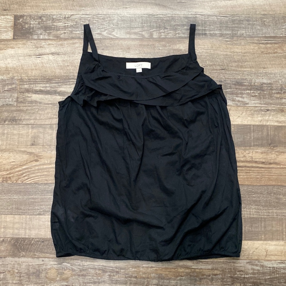 Ann Taylor Loft • Sheer Black ruffled Tank Top